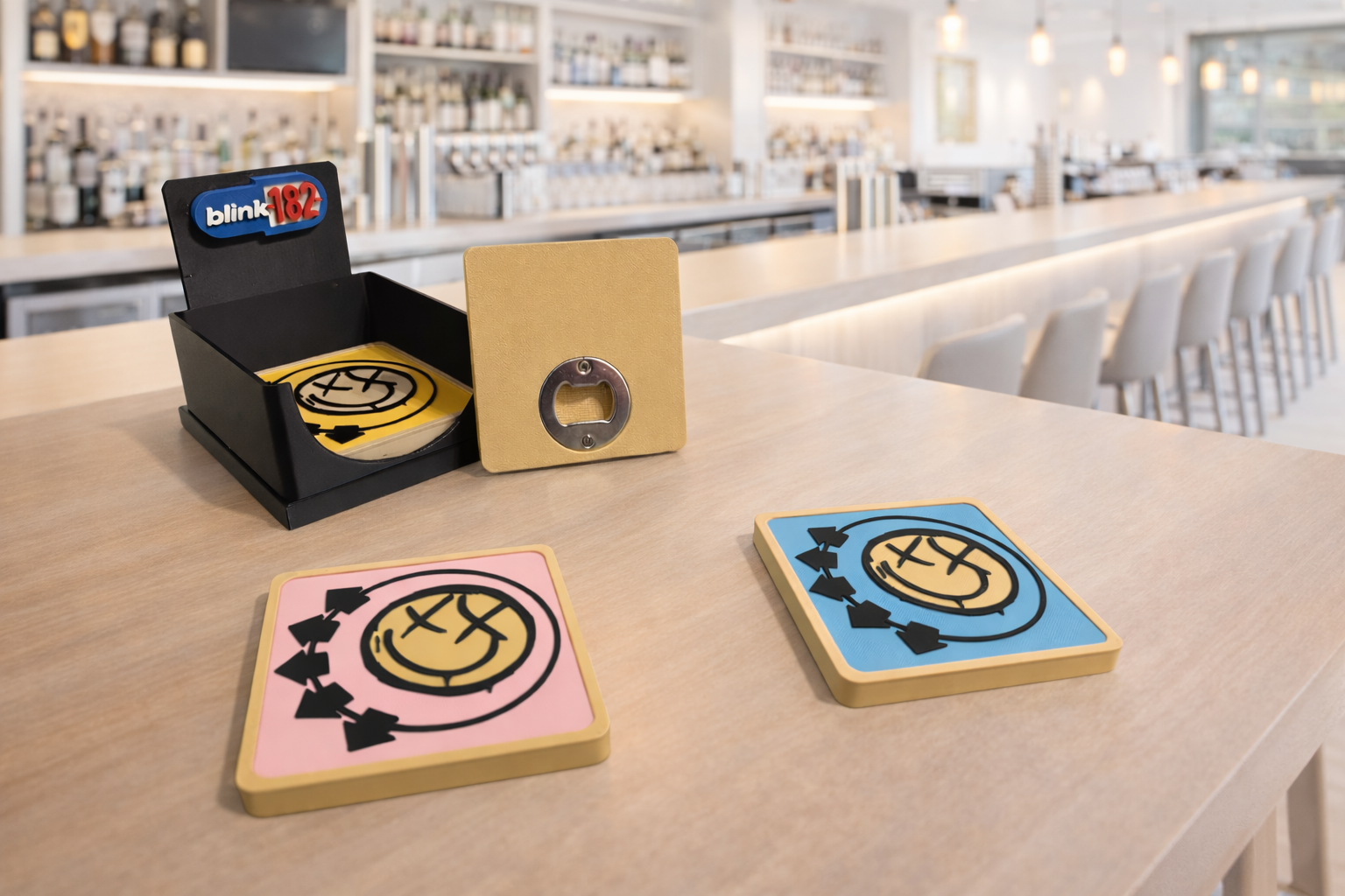 Blink-182 Inspired Coaster Set with Bottle Opener | 3D Printed