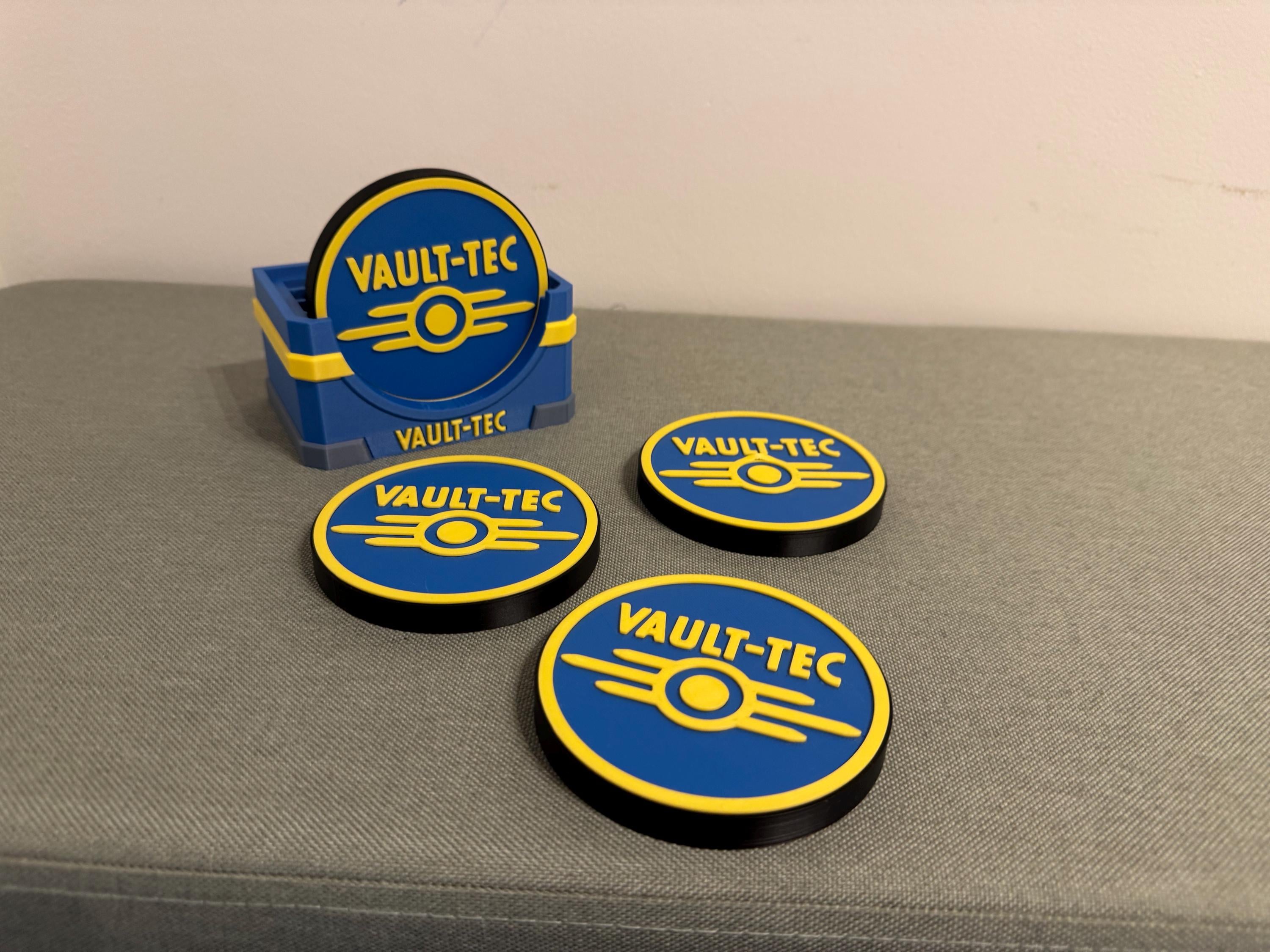 Fallout-Inspired Vault Coaster Set with Holder & Bottle Opener | Gaming Coasters | 3D Printed Home Bar Gift