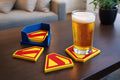 Superman-Themed Coaster Set with Built-In Bottle Openers – 3D Printed