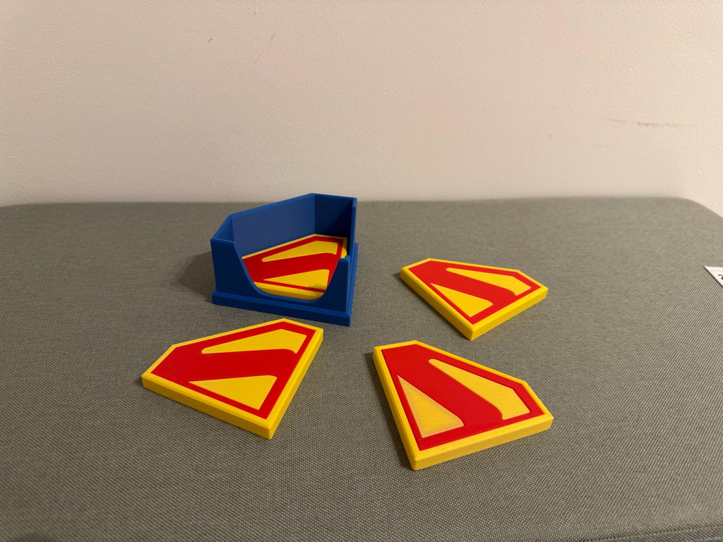 Superman-Themed Coaster Set with Built-In Bottle Openers – 3D Printed