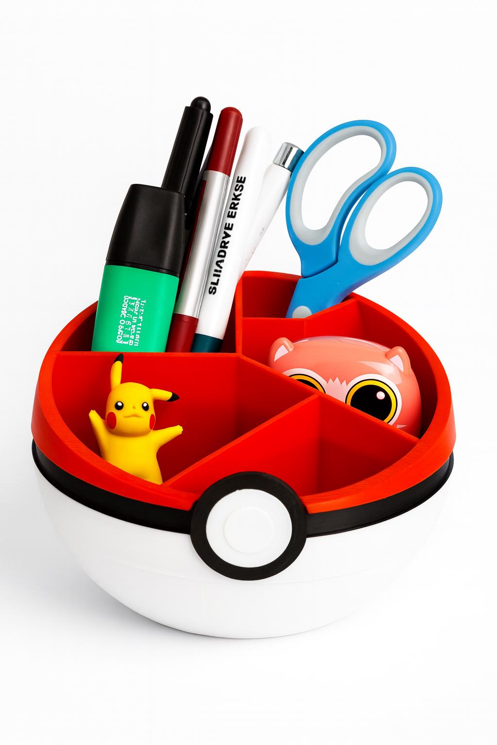 Poké Ball Desk Organizer | 3D Printed Pokémon Pen Holder, Stationery & Craft Supply Storage | Gamer Desk Decor Gift for Fans