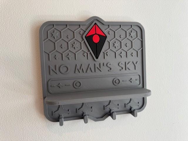 No Man’s Sky Wall Organizer | 3D Printed Shelf & Key Hooks | Gamer Gift | Key Ring Holder