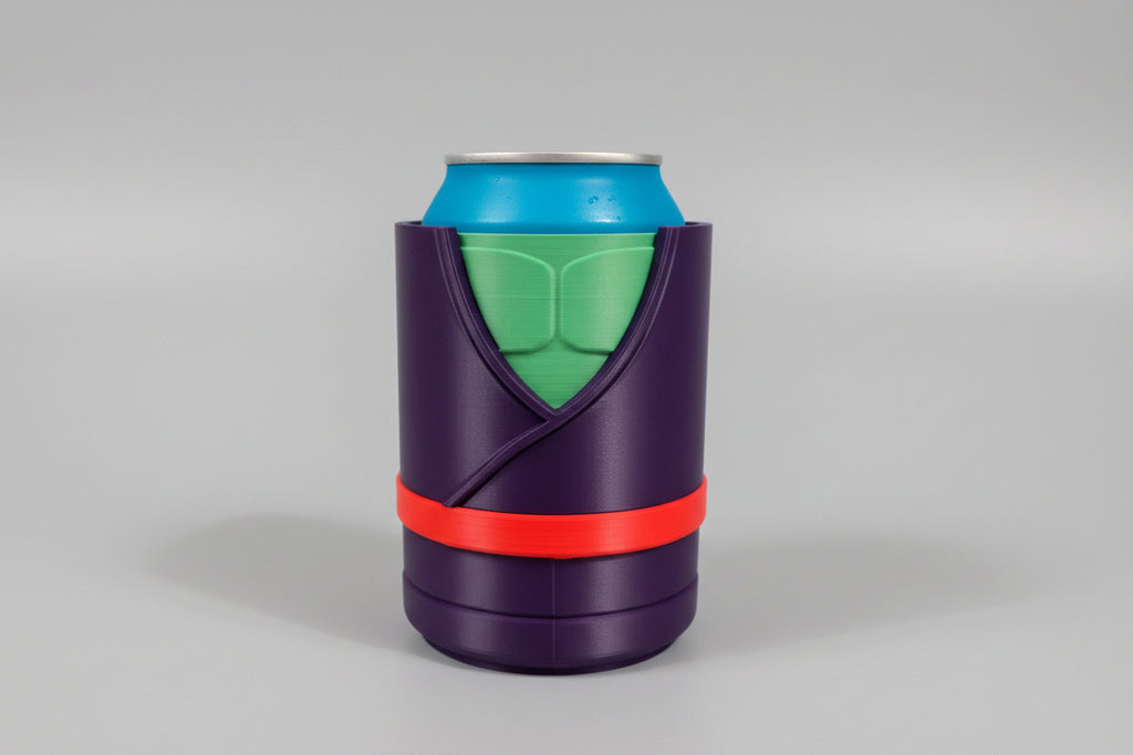 Colorful dbz can coolers with a unique design on a beige surface