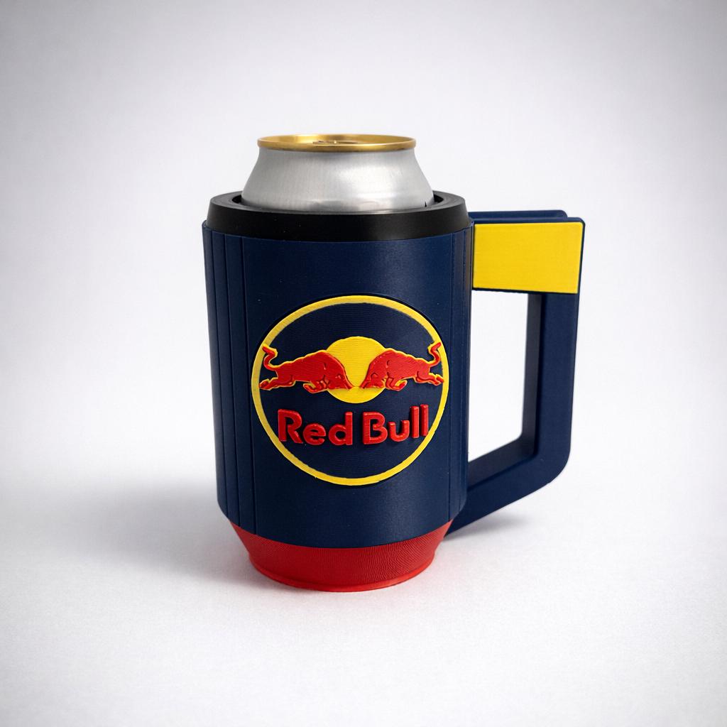 Red Bull Inspired Racing Can Holder with Handle – 3D Printed 440ml Beer & Energy Drink Mug