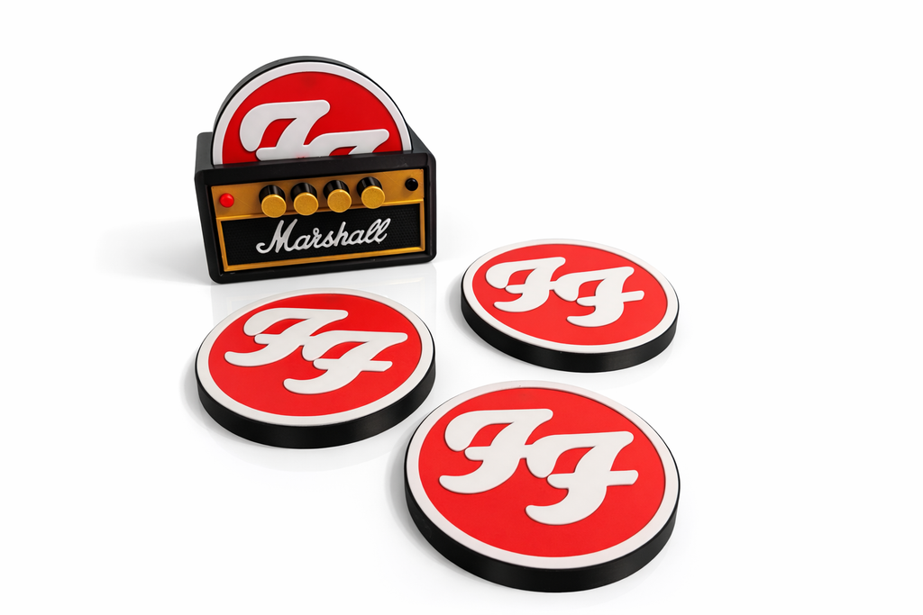 Foo Fighters Coaster Set with Amp Holder – Guitar Amp Style Coasters – Rock Music Gift – Bottle Opener Coaster Set – 3D Printed