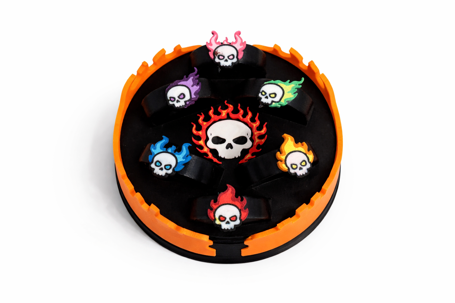 Flaming Skull Bottle Markers Set with Holder | Beer Bottle Rings | Funny Bar Accessories | Party Drink Identifiers