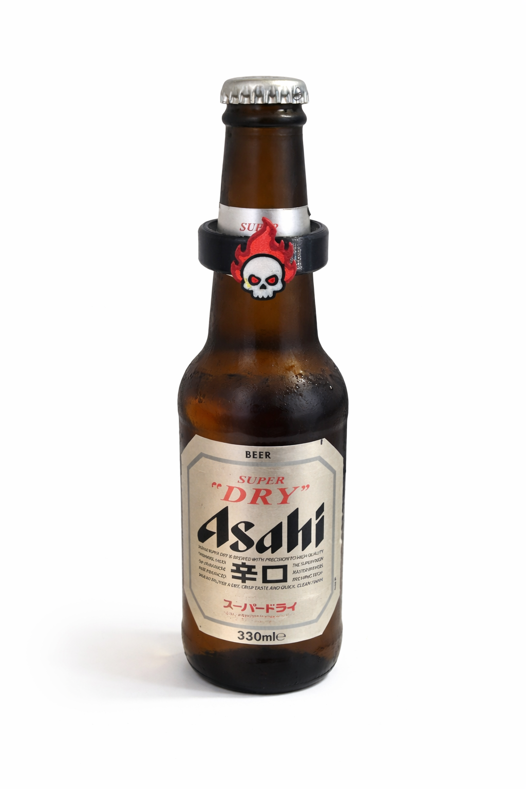 Flaming Skull Bottle Markers Set with Holder | Beer Bottle Rings | Funny Bar Accessories | Party Drink Identifiers