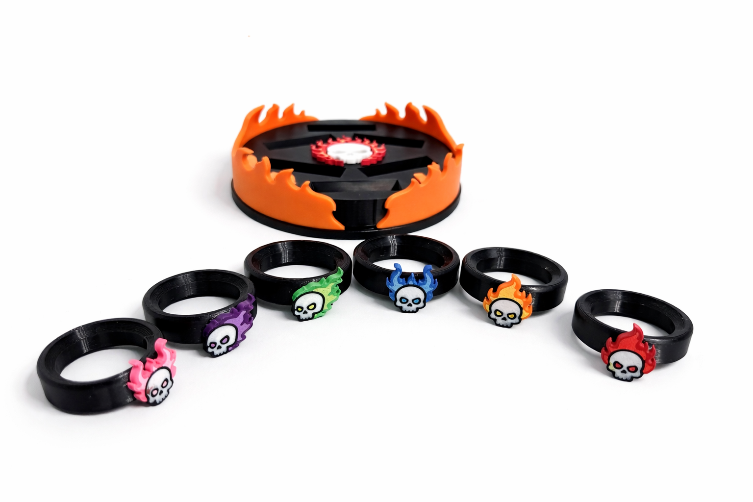 Flaming Skull Bottle Markers Set with Holder | Beer Bottle Rings | Funny Bar Accessories | Party Drink Identifiers