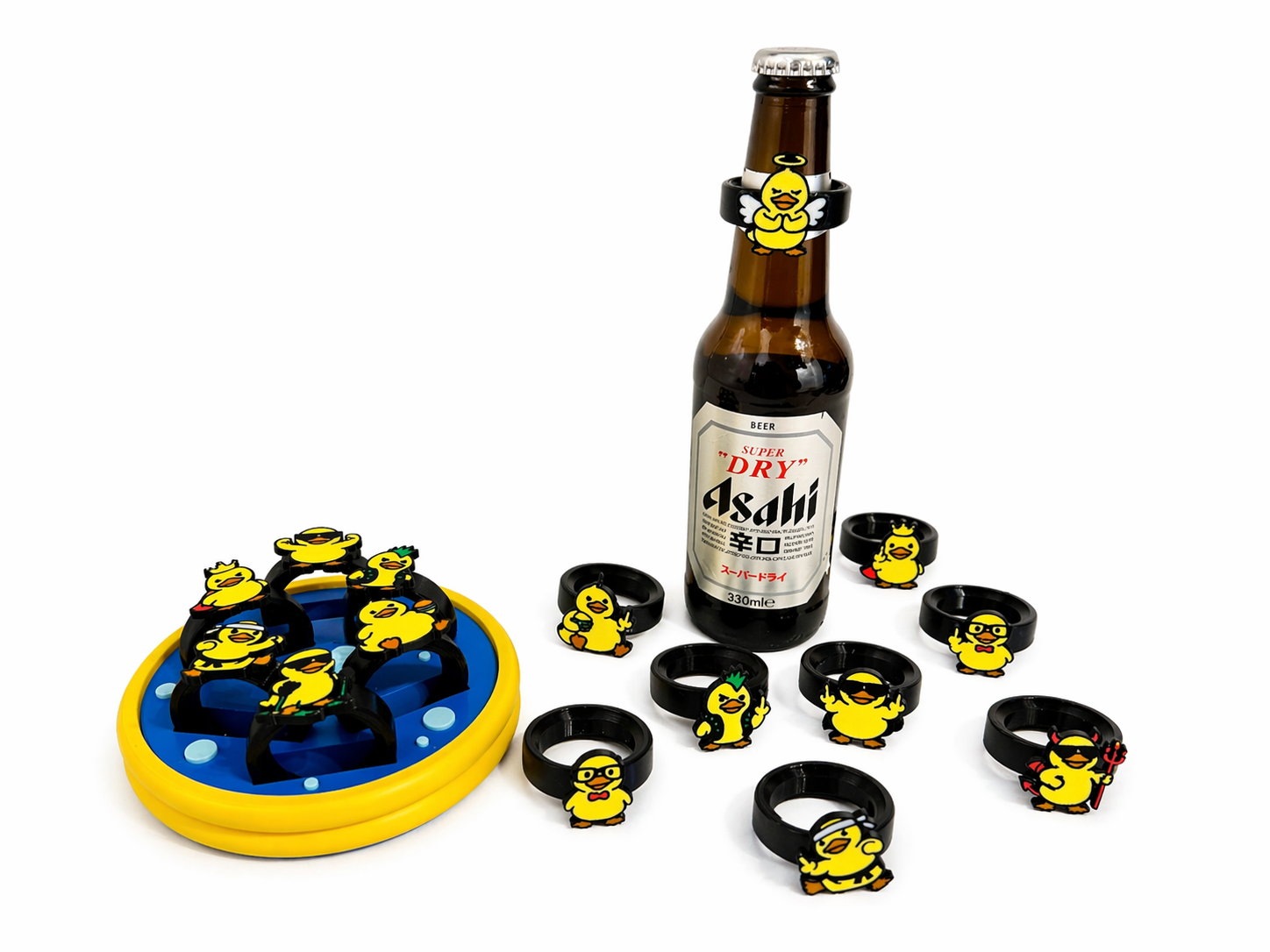 Funny Duck Bottle Markers – 3D Printed Drink Identifiers – Reusable Bottle Rings – Party & BBQ Accessories