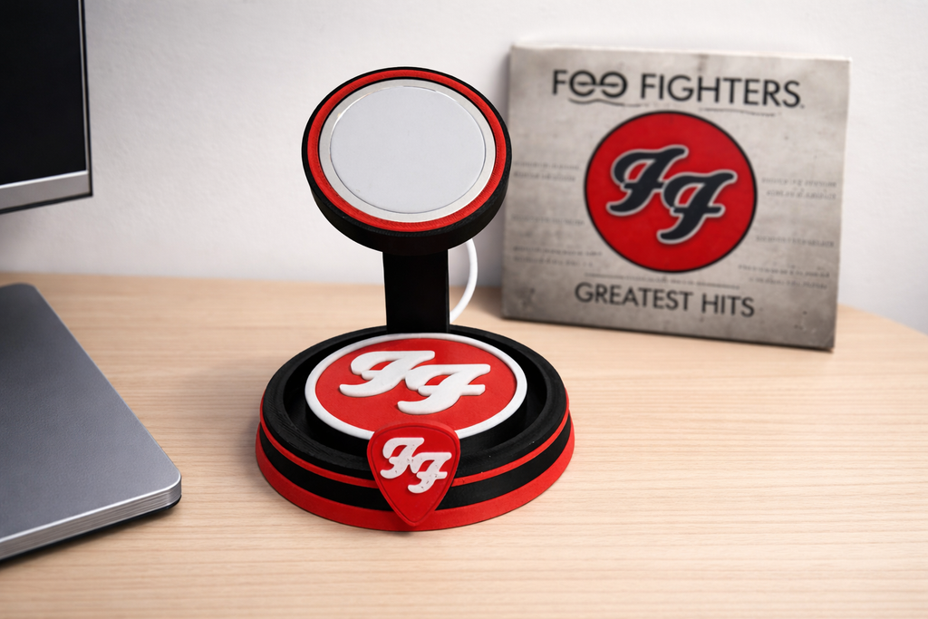 Foo Fighters Inspired MagSafe Charging Stand – 3D Printed Phone Holder – Wireless Charger Dock – Rock Music Desk Setup – Gift for Fans