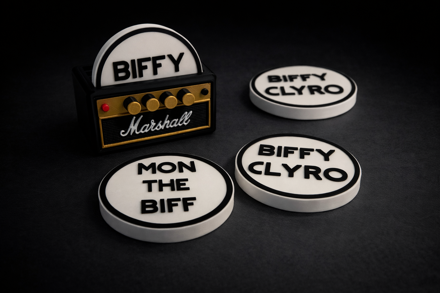 Biffy Clyro Coaster Set with Amp Holder – 3D Printed Rock Band Coasters & Bottle Opener – Music Fan Gift