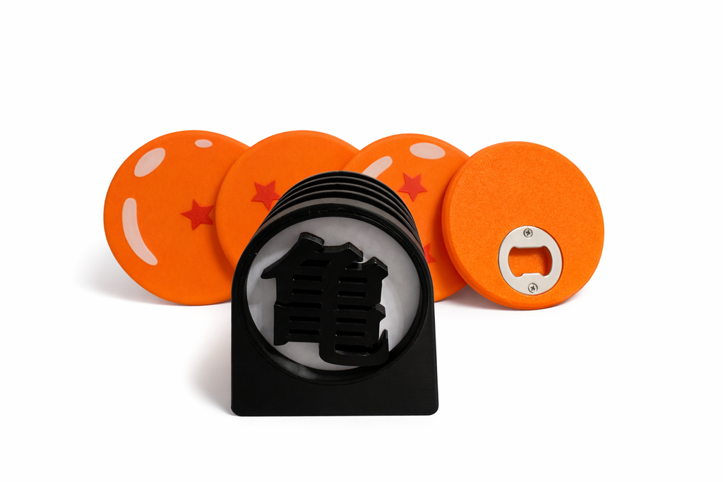 Dragon Ball Z Bottle Opener Coaster Set | 3D Printed Dragon Ball Coasters with Holder | Anime Gift | DBZ Home Bar Accessory | Kame Symbol