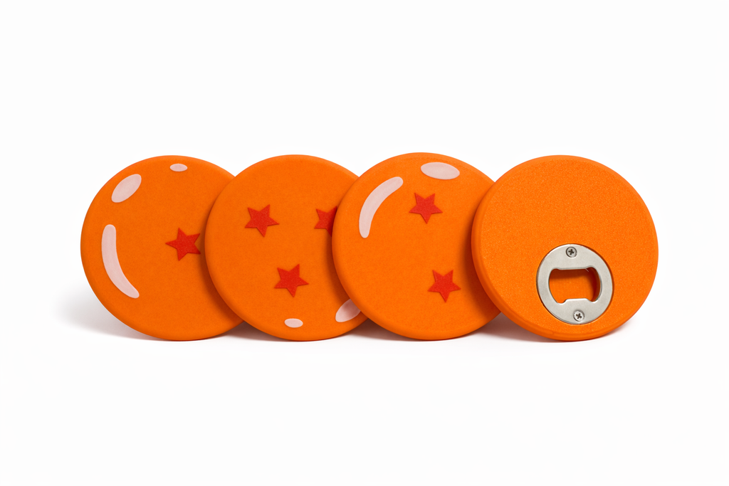 Dragon Ball Z Bottle Opener Coaster Set | 3D Printed Dragon Ball Coasters with Holder | Anime Gift | DBZ Home Bar Accessory | Kame Symbol