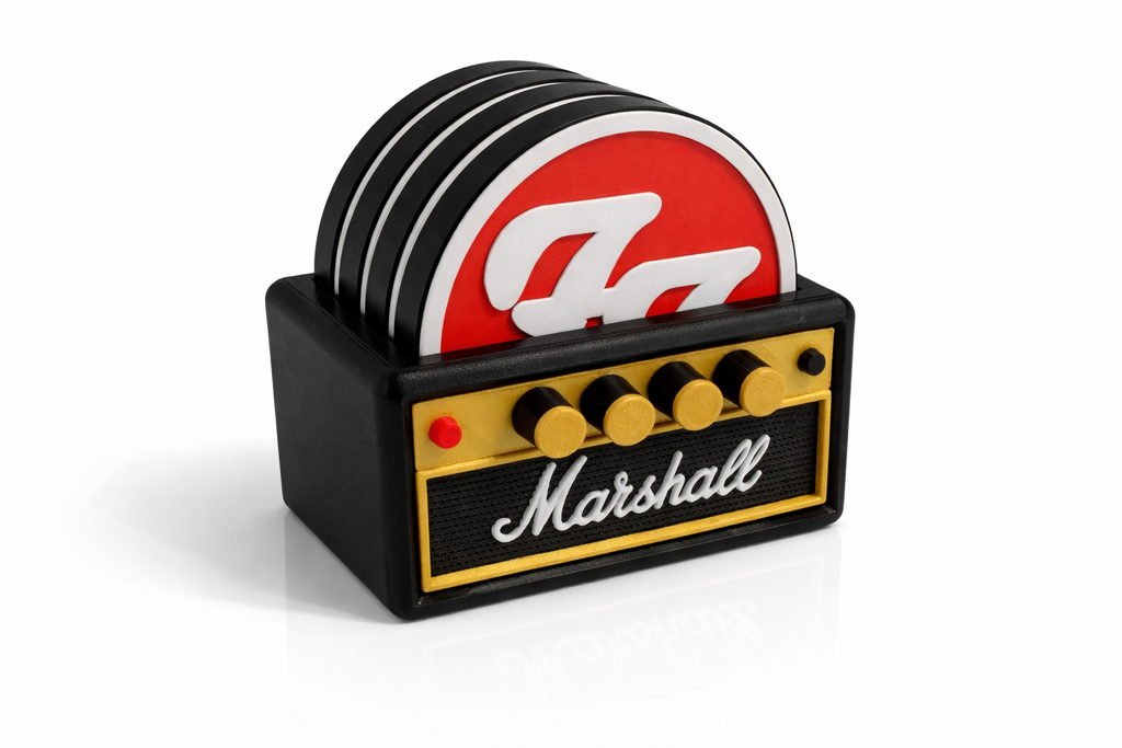 Foo Fighters Coaster Set with Amp Holder – Guitar Amp Style Coasters – Rock Music Gift – Bottle Opener Coaster Set – 3D Printed