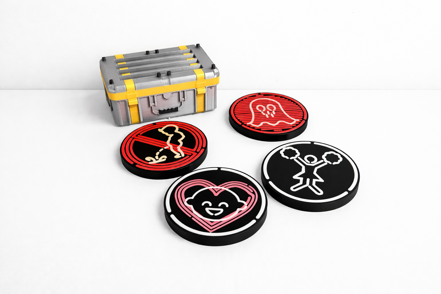 Death Stranding Inspired Coaster Set with Holder – 3D Printed Gaming Coasters – Sci-Fi Drink Coasters – Gamer Gift – Desk Accessories