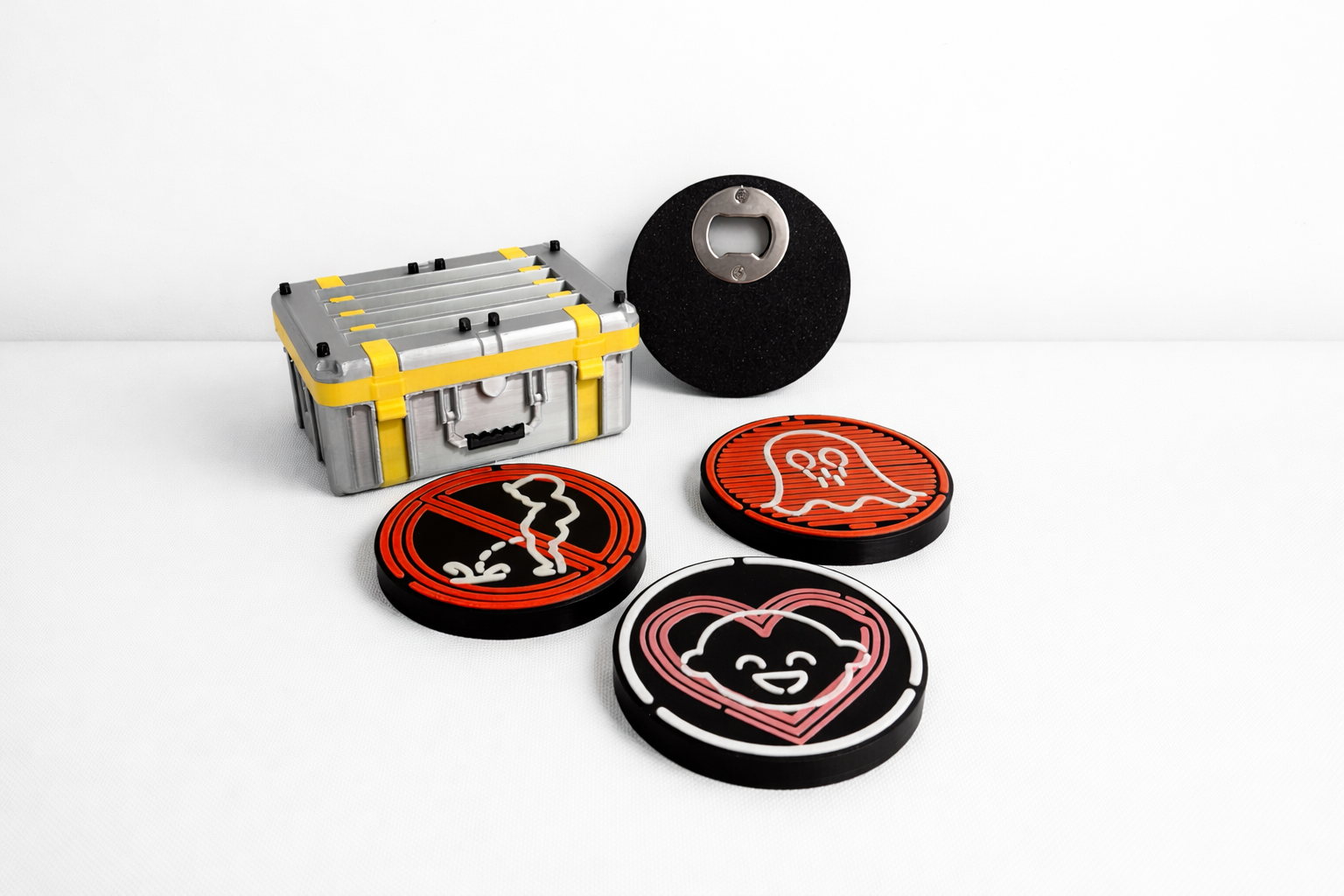 Death Stranding Inspired Coaster Set with Holder – 3D Printed Gaming Coasters – Sci-Fi Drink Coasters – Gamer Gift – Desk Accessories