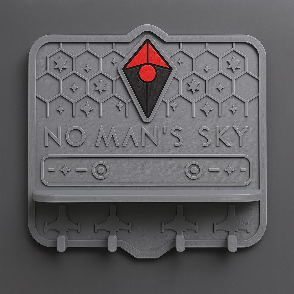 No Man’s Sky Wall Organizer | 3D Printed Shelf & Key Hooks | Gamer Gift | Key Ring Holder